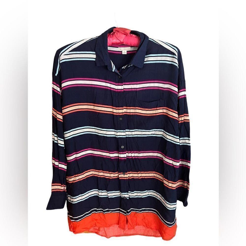 Gap long sleeved light weight button front striped blouse size small